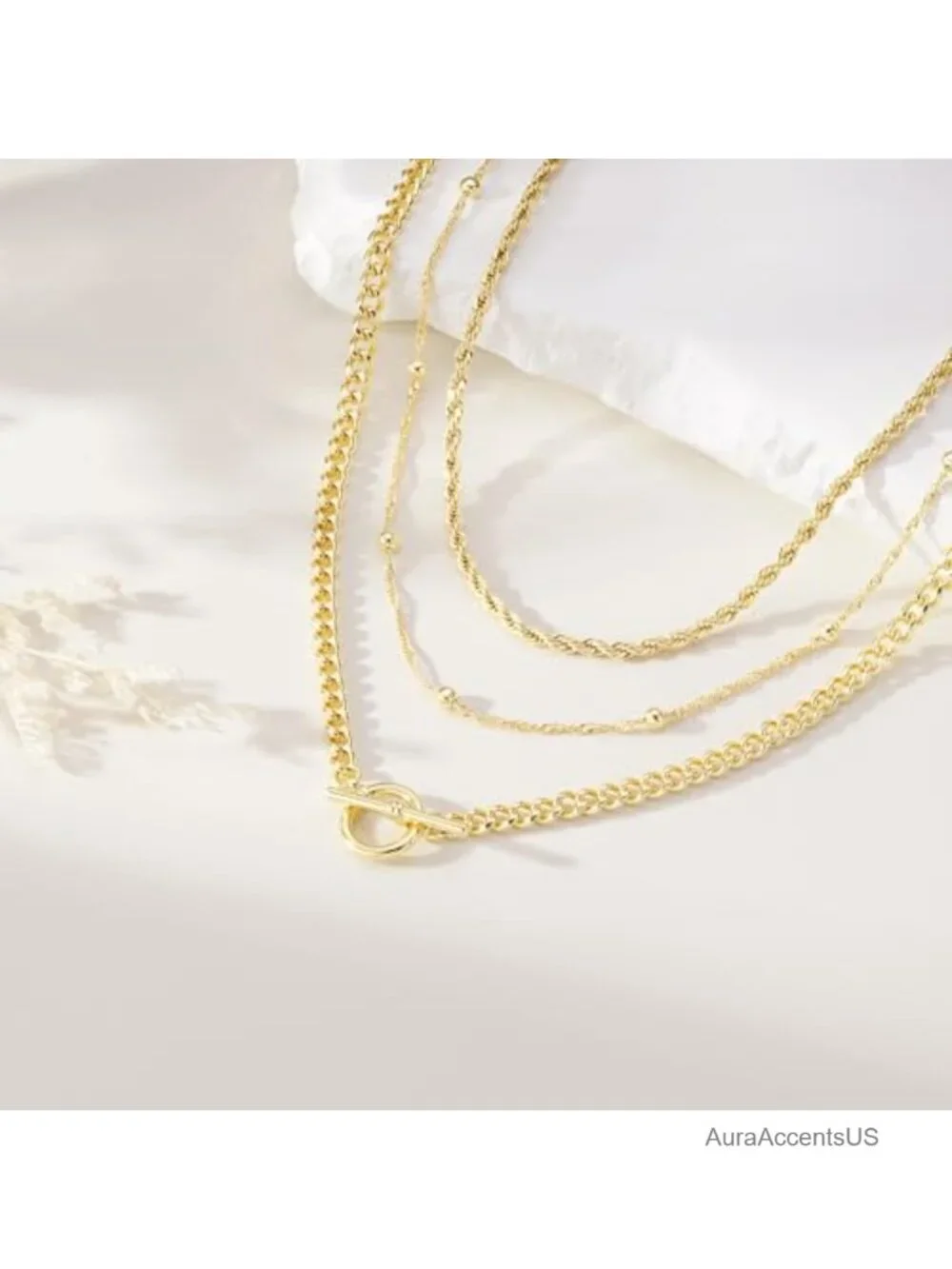 14K Gold Plated Layered Necklace Set, Dainty Chain Stack with Extender